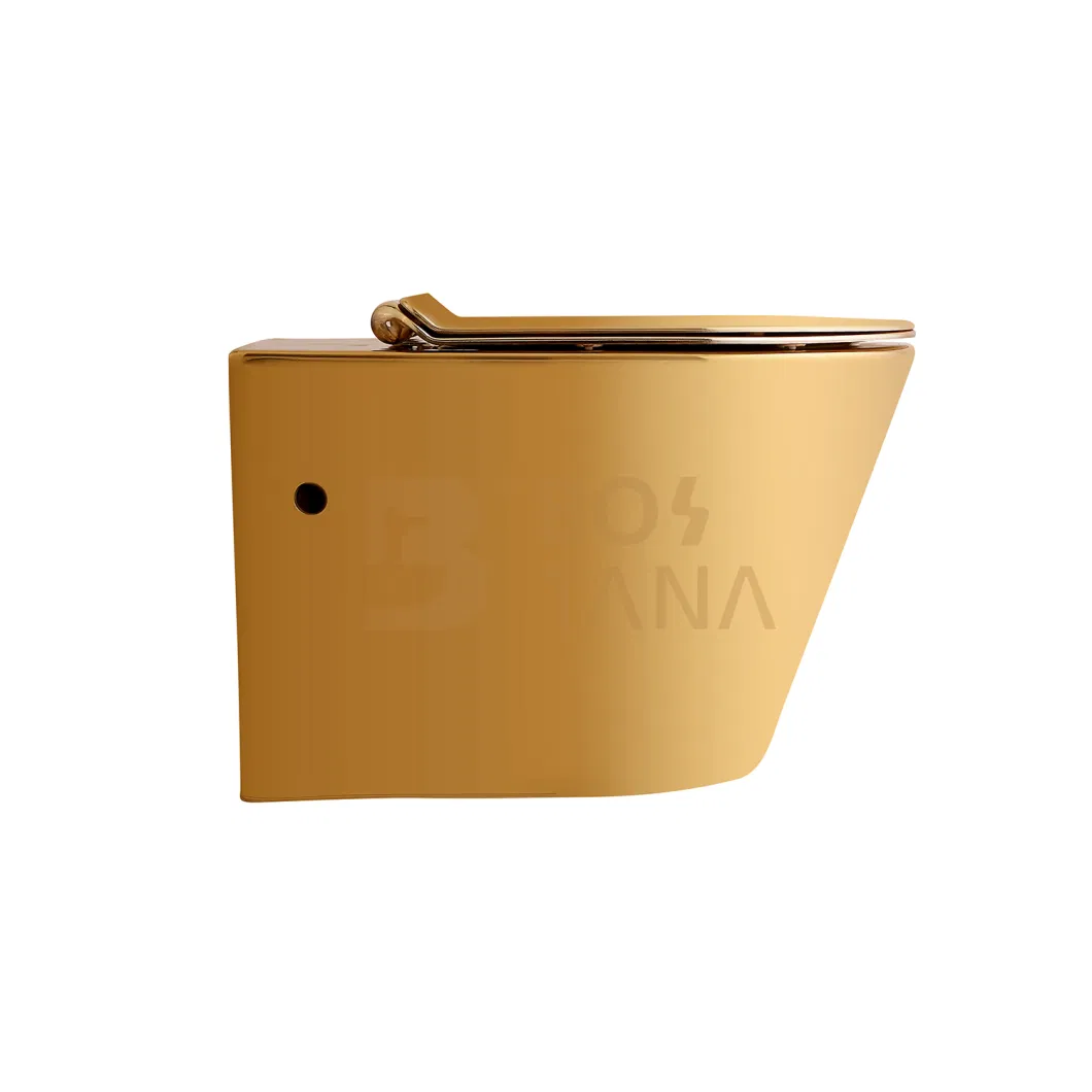 10 Yrs Warranty Rimless, Tornado Ceramic Gold Plated Colored Wall Hung Toilets