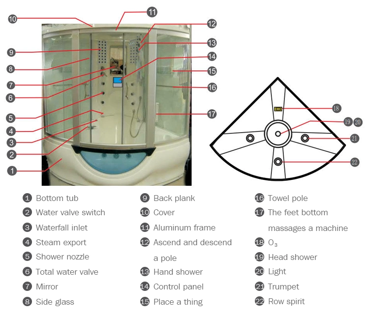 Indoor Luxury Complete Corner Massage Bathtub Steam Shower Room (Y840)