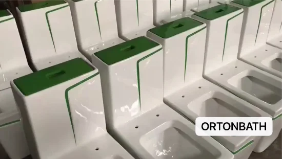 Ortonbath atacado barato a granel vaso sanitário com descarga azul de uma peça, banheiro de cerâmica para casa de hotel