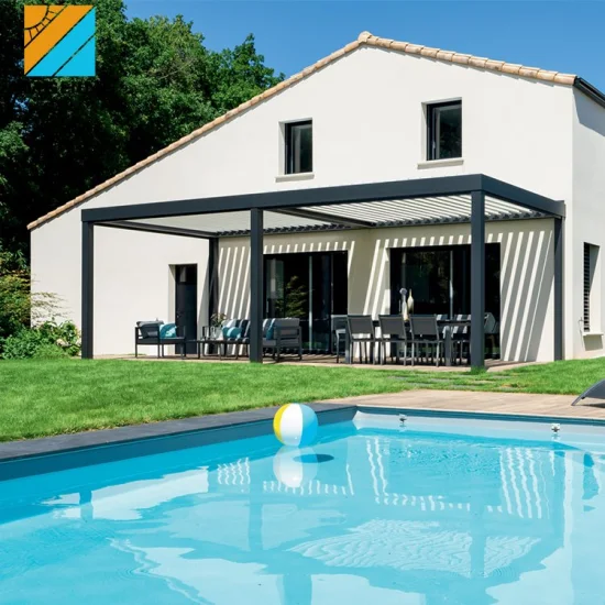 Luxo à prova de chuva pátio telhado mobiliário de jardim ao ar livre gazebo de alumínio motorizado spa pérgola sol sombra grelha do telhado com tela lateral